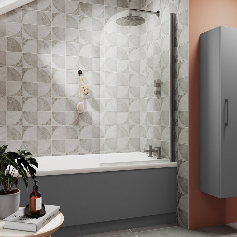 6mm Round Hinged Bath Screen - Brushed Pewter