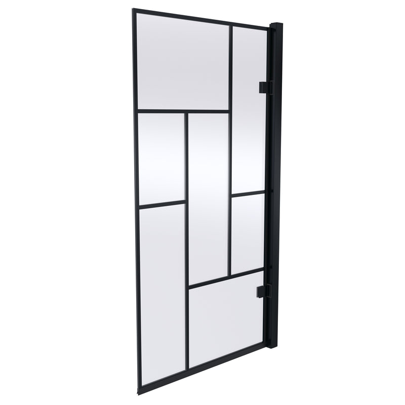 8mm Abstract Square Hinged Bath Screen - Matt Black