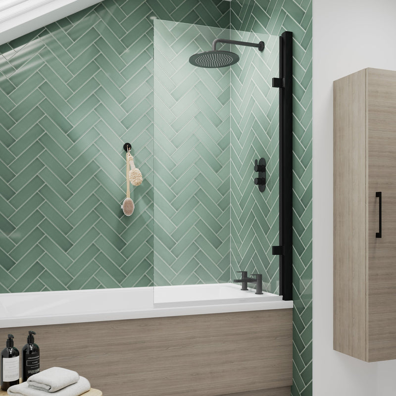 8mm Square Hinged Bath Screen - Matt Black