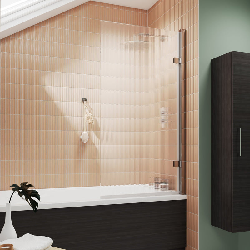 8mm Fluted Square Hinged Bath Screen - Chrome