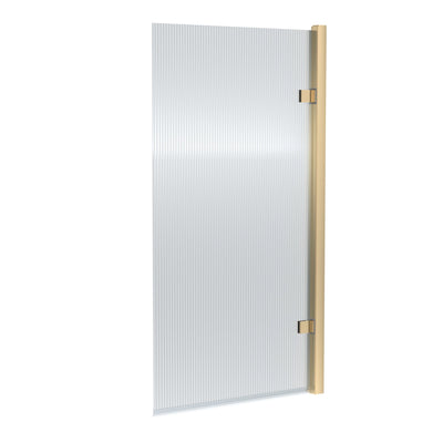 8mm Fluted Square Hinged Bath Screen - Brushed Brass
