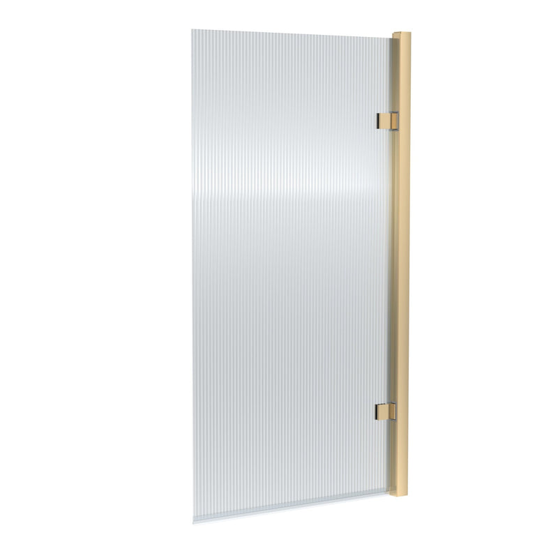 8mm Fluted Square Hinged Bath Screen - Brushed Brass