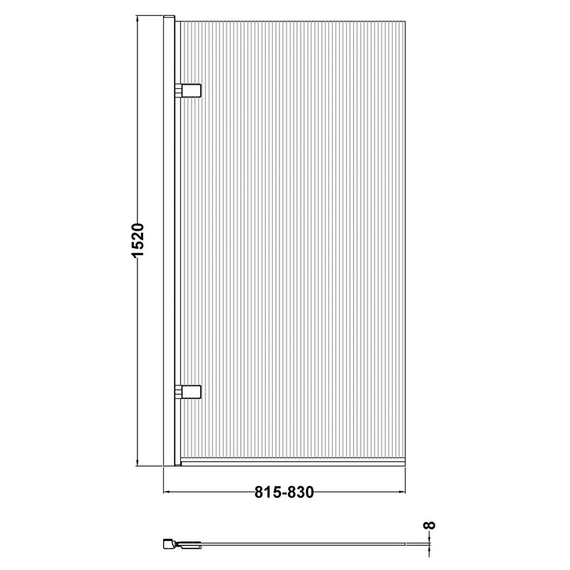 8mm Fluted Square Hinged Bath Screen - Matt Black