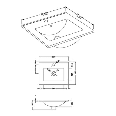 Classique 500mm Wall Hung Vanity Unit With 1 Drawer With Minimalist Ceramic Basin - Satin Grey