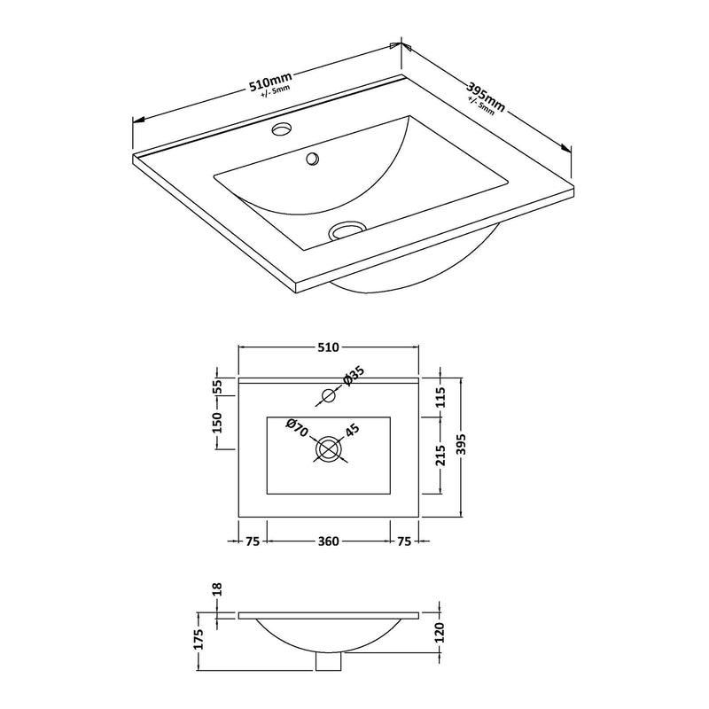 Classique 500mm Wall Hung Vanity Unit With 1 Drawer With Minimalist Ceramic Basin - Satin Grey