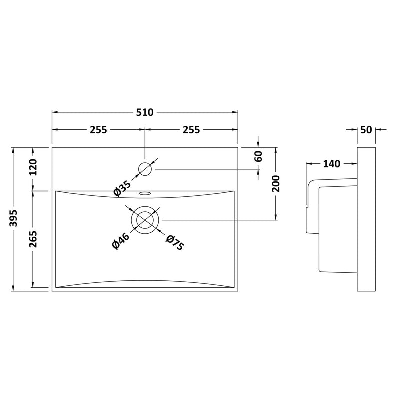Classique 500mm Wall Hung Vanity Unit With 1 Drawer With Thin Edge Ceramic Basin - Satin Grey