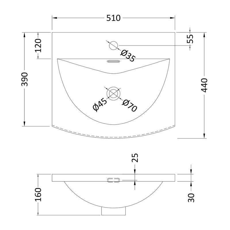 Classique 500mm Floor Standing Vanity Unit With 2 Doors With Curved Ceramic Basin - Satin White