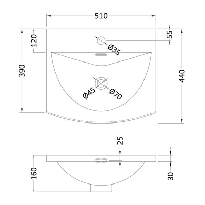 Classique 500mm Wall Hung Vanity Unit With 1 Drawer With Curved Ceramic Basin - Soft Black