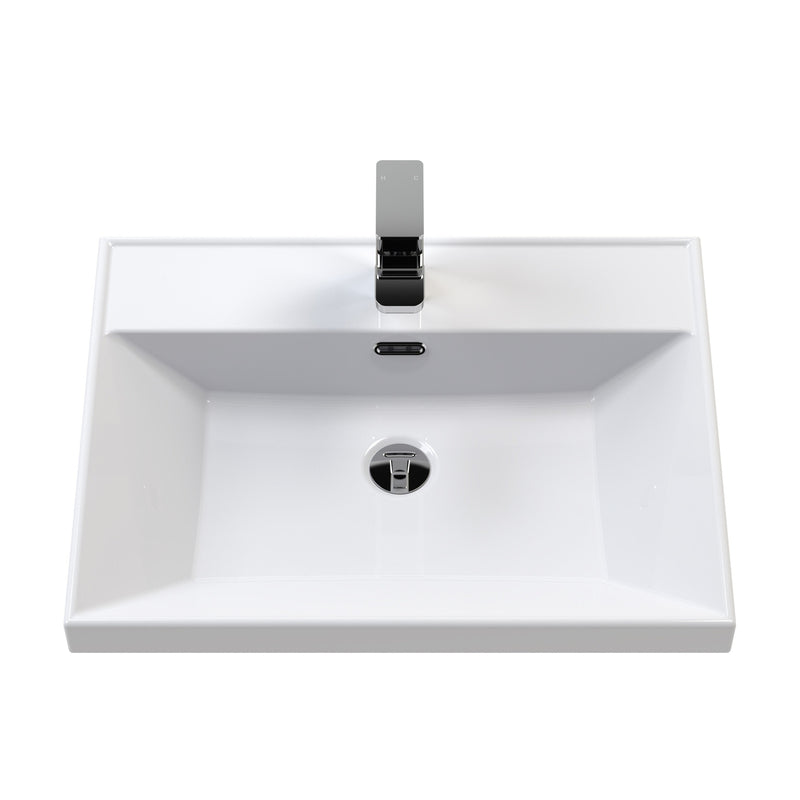 Classique 600mm Floor Standing Vanity Unit With 2 Doors With Thin Edge Ceramic Basin - Satin White