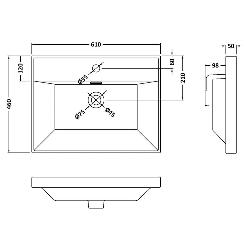 Classique 600mm Wall Hung Vanity Unit With 1 Drawer With Thin Edge Ceramic Basin - Satin White