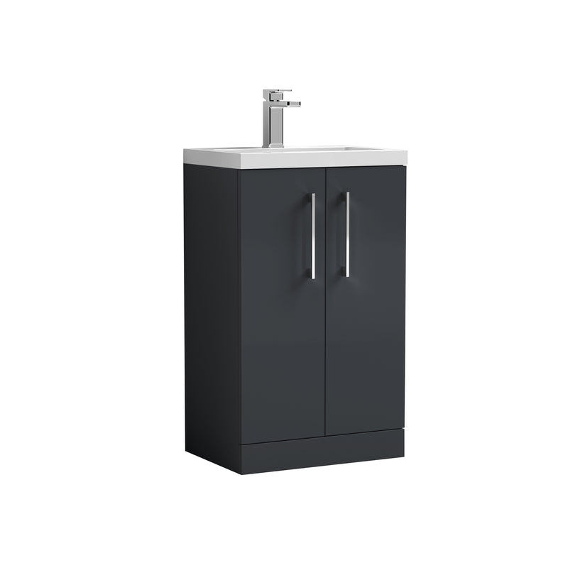 Lana Compact 500mm Floorstanding 2 Door Vanity Unit & Basin - Satin Soft Black