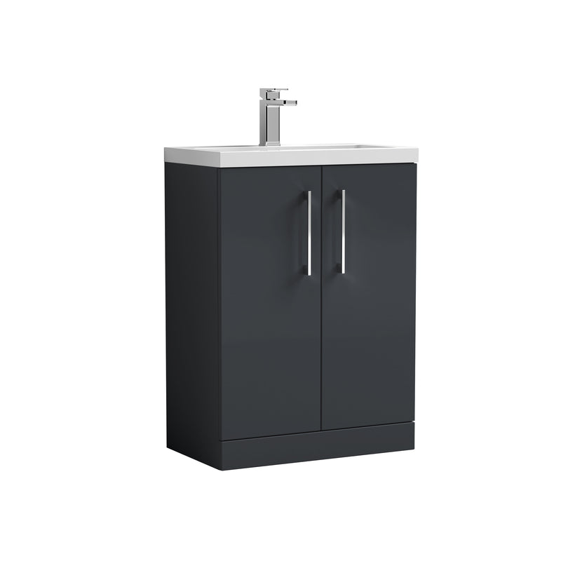 Lana Compact 600mm Floorstanding 2 Door Vanity Unit & Basin - Satin Soft Black