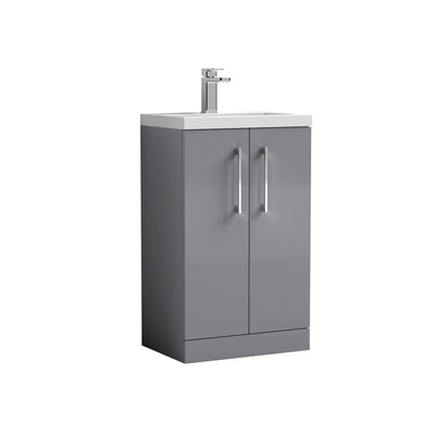 Lana Compact 500mm Floorstanding 2 Door Vanity Unit & Basin - Satin Grey