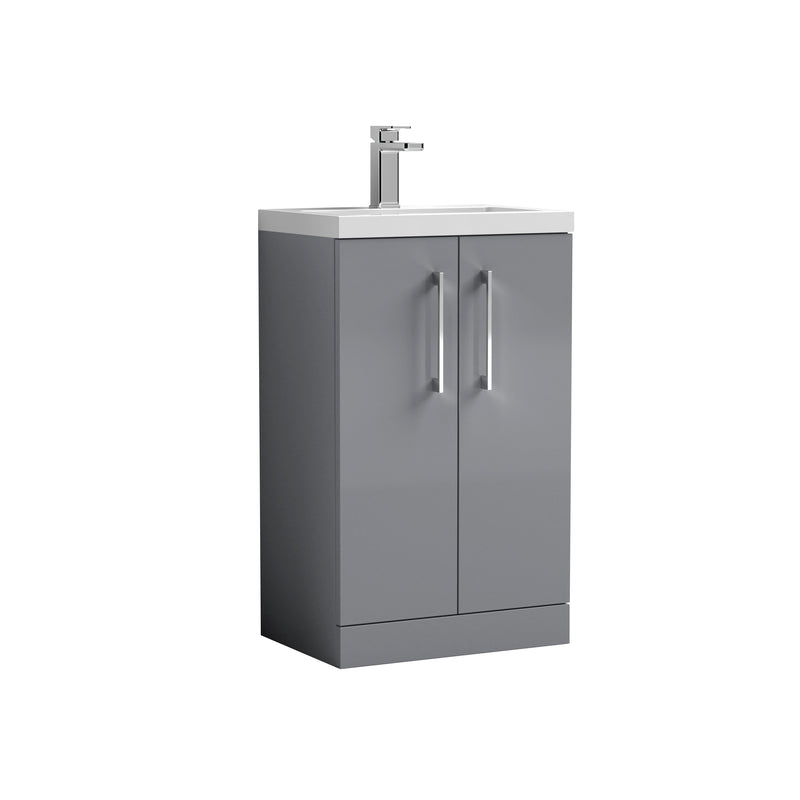 Lana Compact 500mm Floorstanding 2 Door Vanity Unit & Basin - Satin Grey