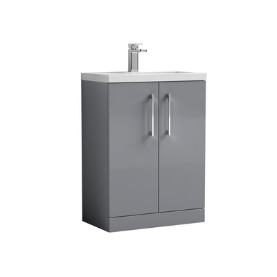 Lana Compact 600mm Floorstanding 2 Door Vanity Unit & Basin - Satin Grey