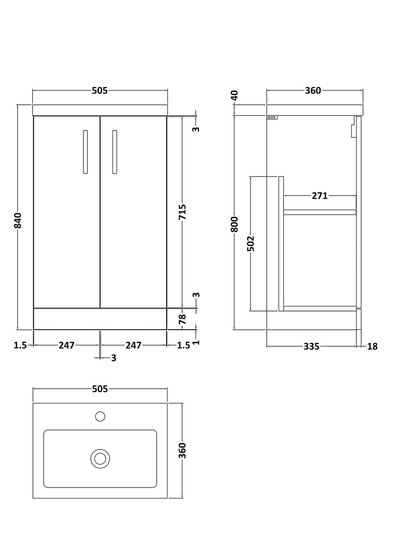 Lana Compact 500mm Floorstanding 2 Door Vanity Unit & Basin - Bleached Oak