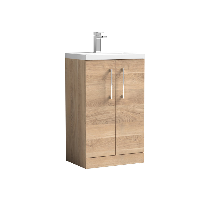 Lana Compact 500mm Floorstanding 2 Door Vanity Unit & Basin - Bleached Oak