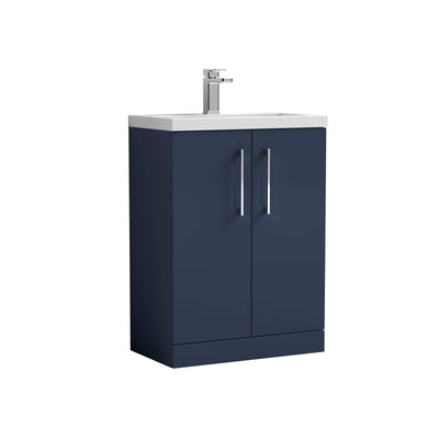 Lana Compact 600mm Floorstanding 2 Door Vanity Unit & Basin - Satin Midnight Blue