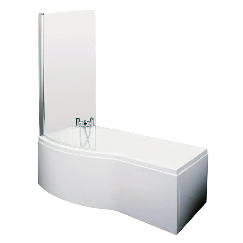 B-Shaped Shower Bath With Chrome Shower Screen & Panel - 1700mm x 900mm, Left Hand