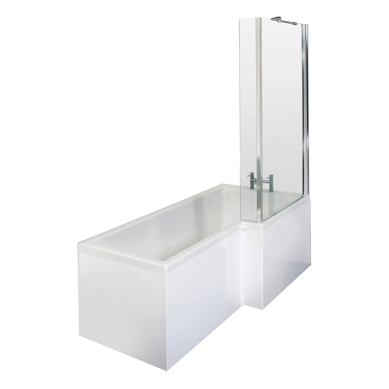 Square Shower Bath With Chrome Shower Screen & Panel - 1500mm x 850mm, Right Hand