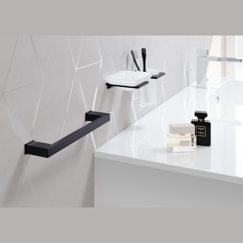 Sonia S Cube Toilet Roll Holder with Shelf - Black
