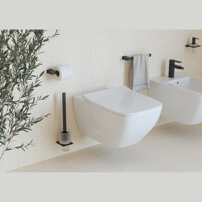 Sonia S Cube Toilet Roll Holder with Flap - Black