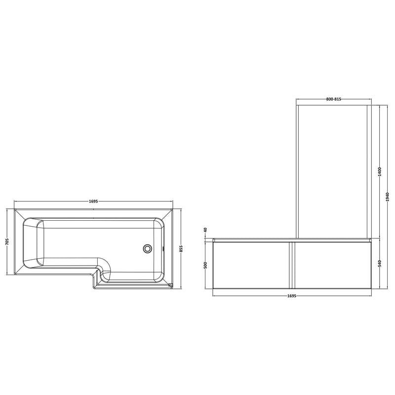 Square Shower Bath With Chrome Shower Screen & Panel - 1700mm x 850mm, Right Hand