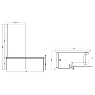 Square Shower Bath With Chrome Shower Screen & Panel - 1600mm x 850mm, Left Hand