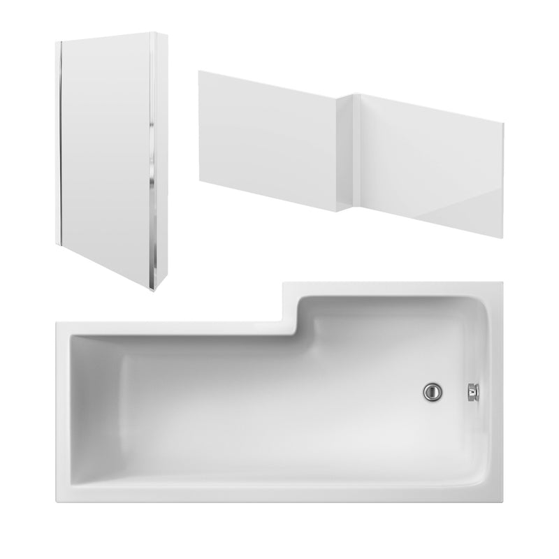 Square Shower Bath With Chrome Shower Screen & Panel - 1600mm x 850mm, Left Hand