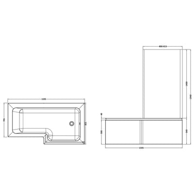 Square Shower Bath With Chrome Shower Screen & Panel - 1600mm x 850mm, Right Hand