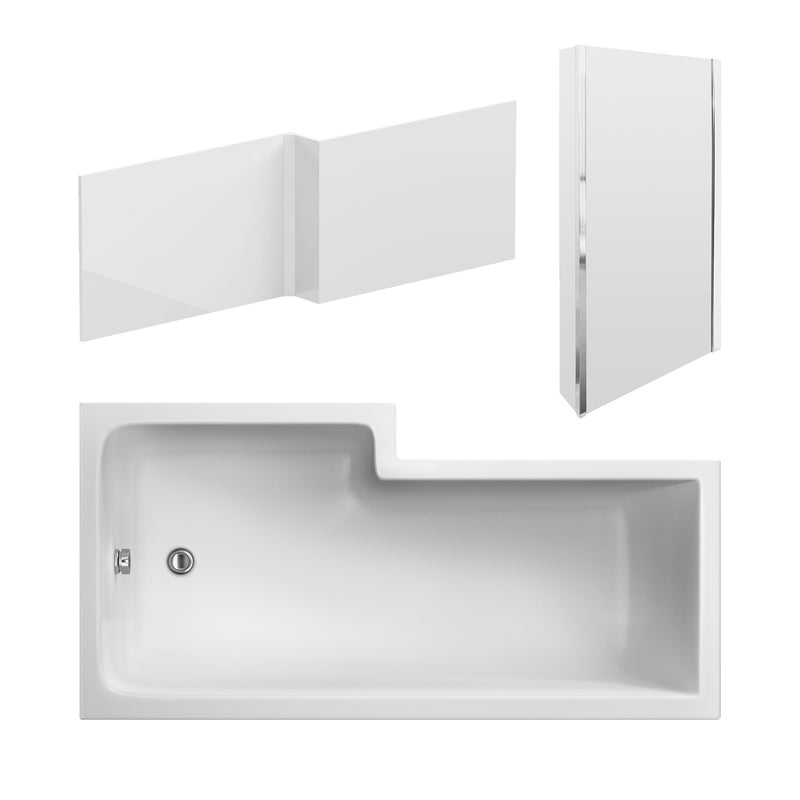 Square Shower Bath With Chrome Shower Screen & Panel - 1500mm x 850mm, Right Hand