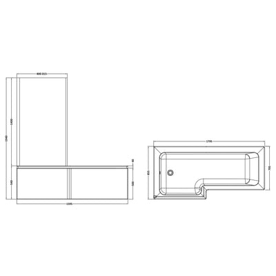 Square Shower Bath With Chrome Shower Screen & Panel - 1800mm x 850mm, Left Hand