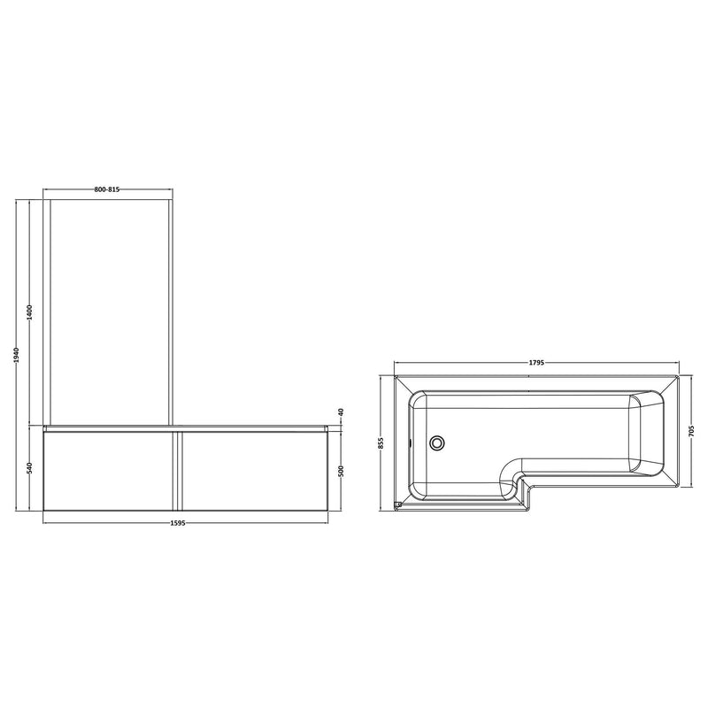 Square Shower Bath With Chrome Shower Screen & Panel - 1800mm x 850mm, Left Hand