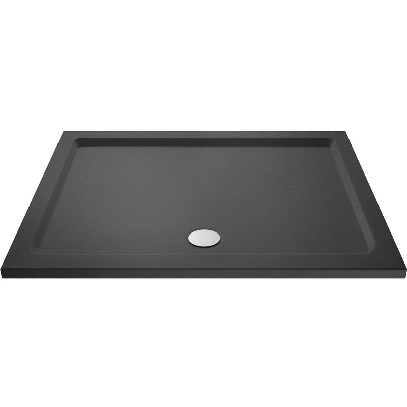 Porto Matt Black 6mm Sliding Shower Door With Slate Effect Stone Resin Tray & Waste - 1500 x 700mm
