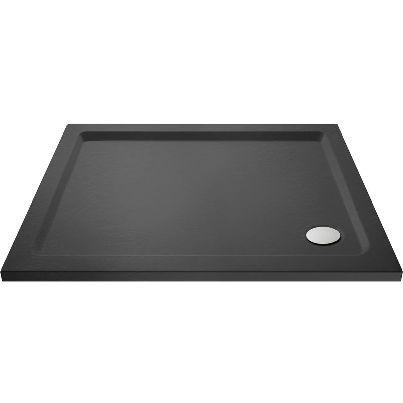Porto Chrome 6mm Sliding Shower Door With Slate Effect Stone Resin Tray & Waste - 1000 x 700mm