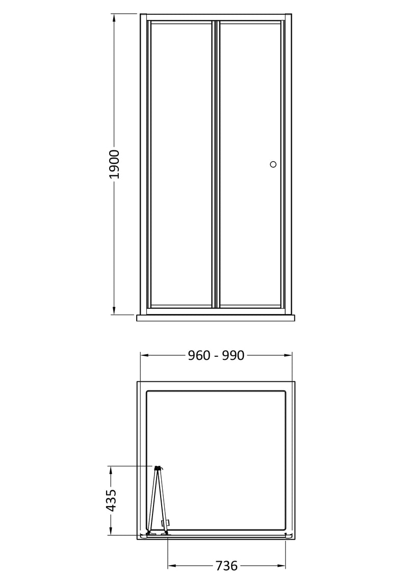 Porto 4mm Bi-Fold Shower Door - 1000mm, 1900mm High, Chrome