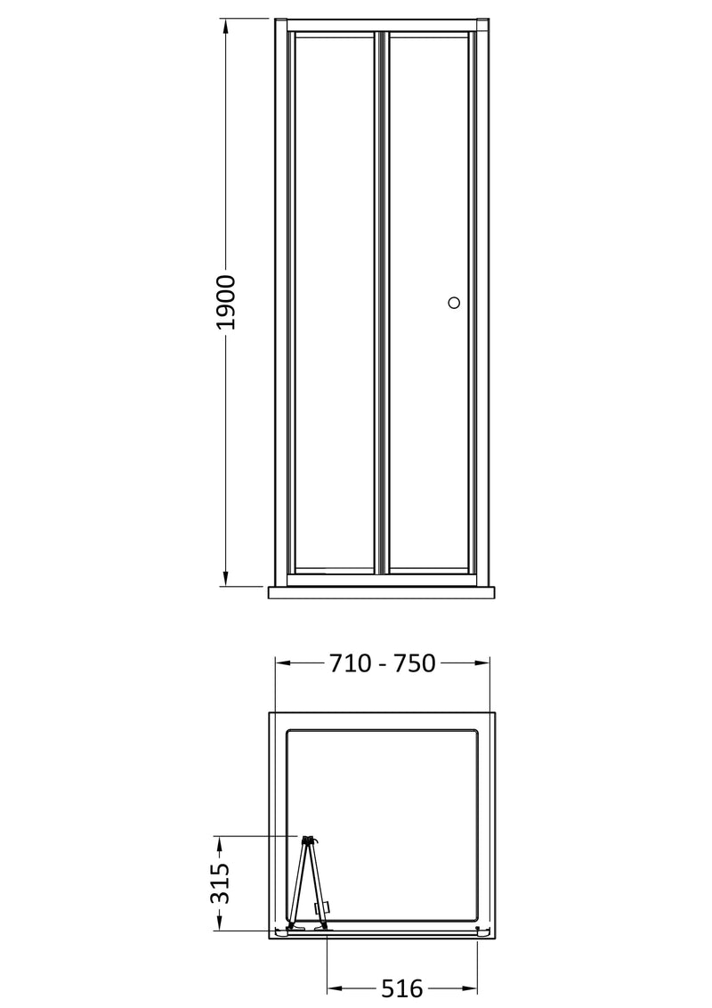 Porto 4mm Bi-Fold Shower Door - 760mm, 1900mm High, Matt Black