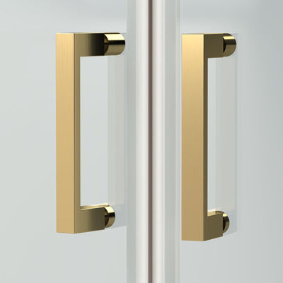Porto Brushed Brass 6mm Quadrant Shower Enclosure With Slate Effect Stone Resin Tray & Waste - 900 x 900mm