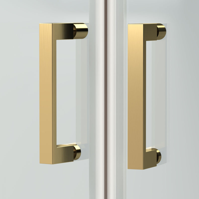 Porto Brushed Brass 6mm Sliding Shower Door With White Stone Resin Tray & Waste - 1400 x 700mm