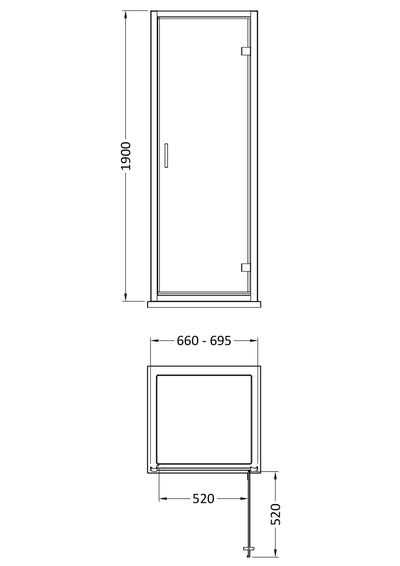 Porto 6mm Hinged Shower Door - 700mm, 1900mm High, Brushed Brass