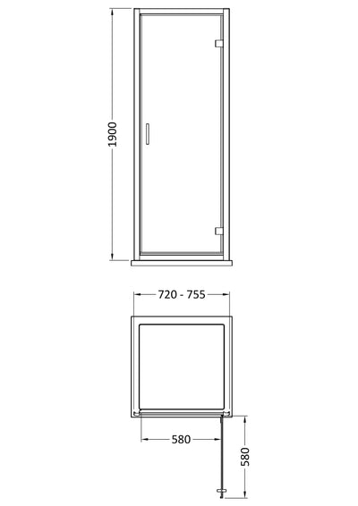 Porto 6mm Hinged Shower Door - 760mm, 1900mm High, Chrome