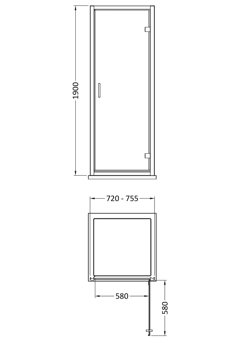 Porto 6mm Hinged Shower Door - 760mm, 1900mm High, Chrome