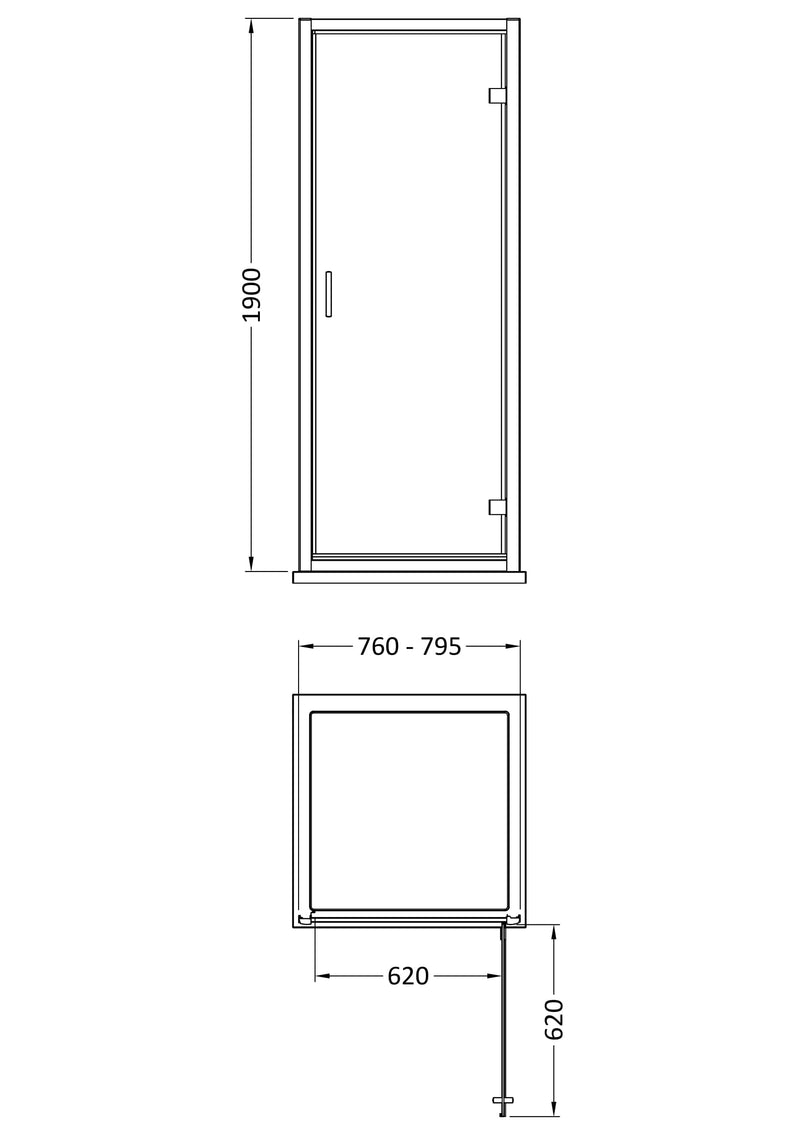Porto 6mm Hinged Shower Door - 800mm, 1900mm High, Brushed Brass