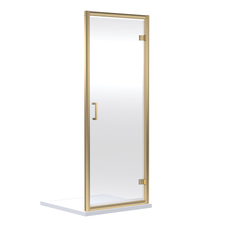 Porto 6mm Hinged Shower Door - 800mm, 1900mm High, Brushed Brass