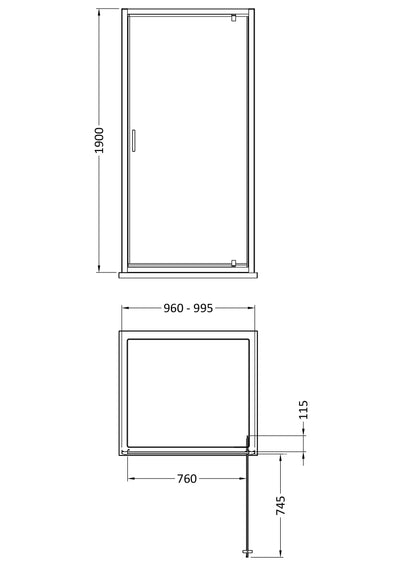 Porto 6mm Pivot Shower Door - 1000mm, 1900mm High, Chrome