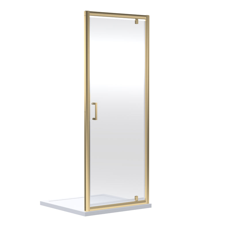 Porto 6mm Pivot Shower Door - 800mm, 1900mm High, Brushed Brass
