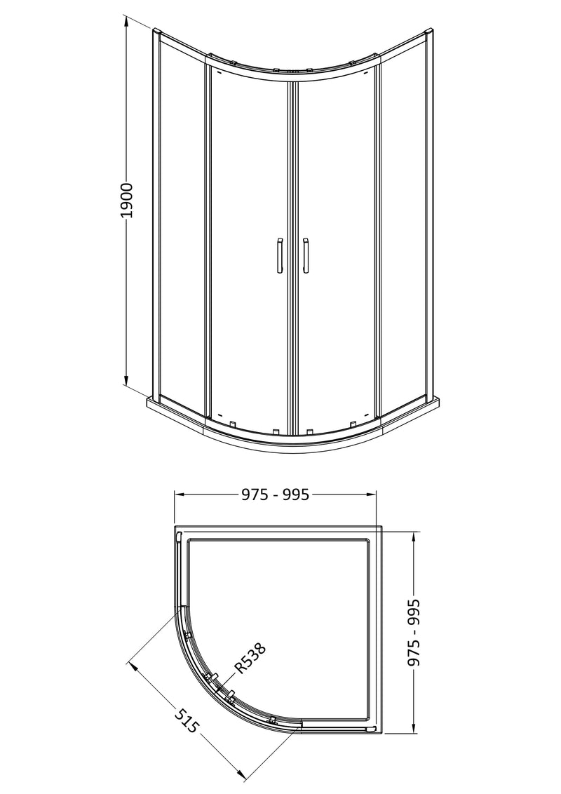 Porto 6mm Quadrant Shower Enclosure - 1000 x 1000mm, 1900mm High