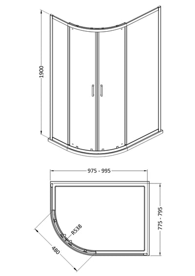 Porto 6mm Offset Quadrant Shower Enclosure - 1000 x 800mm, 1900mm High