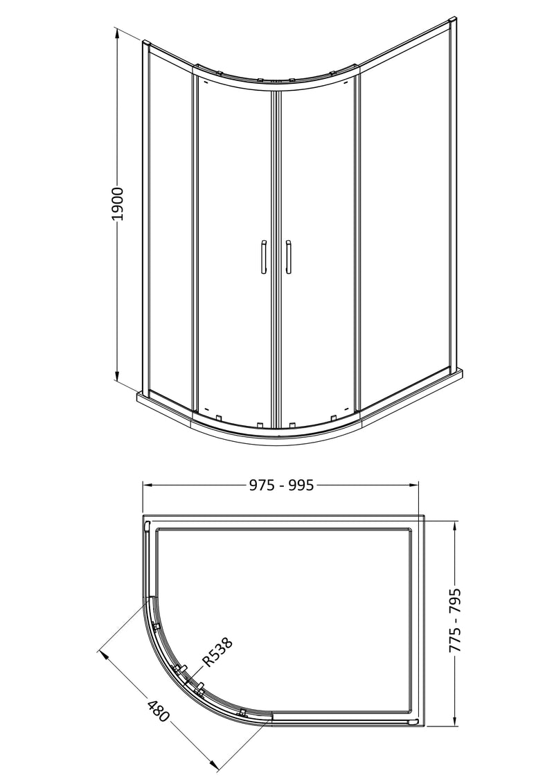 Porto 6mm Offset Quadrant Shower Enclosure - 1000 x 800mm, 1900mm High