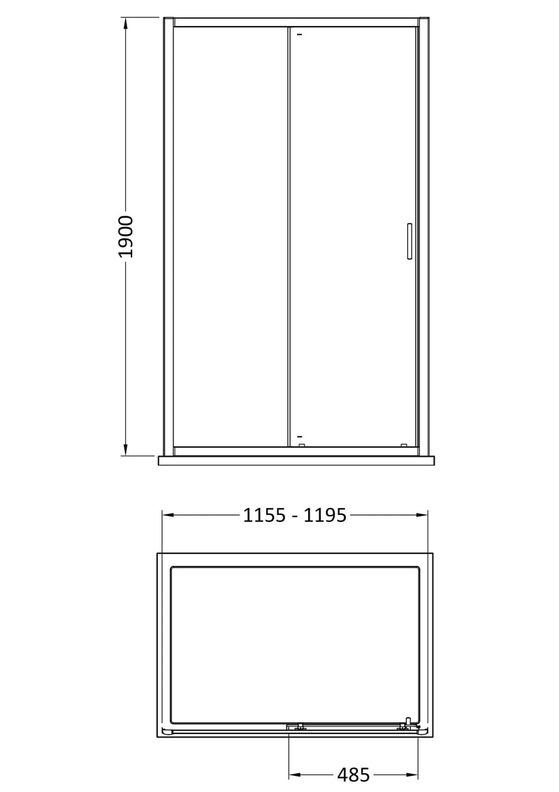 Porto 6mm Single Sliding Shower Door - 1200mm, 1900mm High, Matt Black